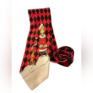 Dr. Seuss Grinch & Max Christmas Silk Necktie Red Black Harlequin Print Holiday